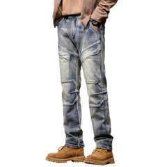 Plus Size Men's Retro Nostalgia Multi-pocket Jeans,Workwear Pants