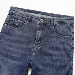 Plus Size Men's Embossed Casual Blue Jeans,Spring Denim Pants