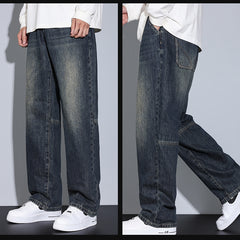 Plus Size Men's Straight Loose Elastic Jeans,Baggy Stretch Jeans ,Elasticated Waistband Jeans