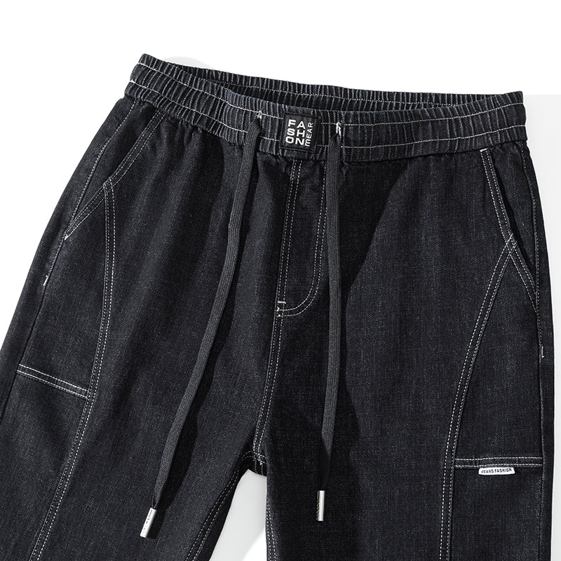 Jeans mit elastischem Bund und Kordelzug für Herren in Übergröße, locker sitzende Haremshose, Frühlings-Jeans 