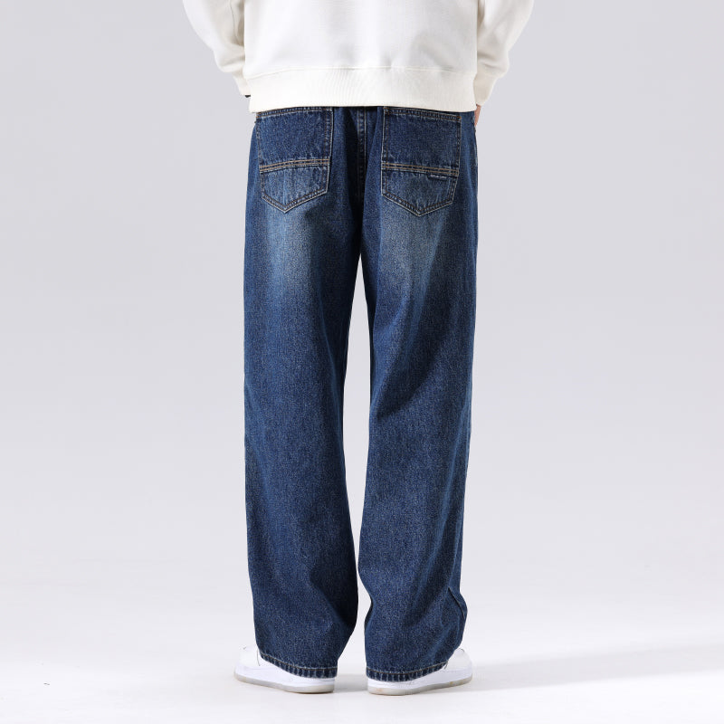 Plus Size Men's Elastic Waist Jeans,Wide-Legged Jeans,Trendy Dad Jeans