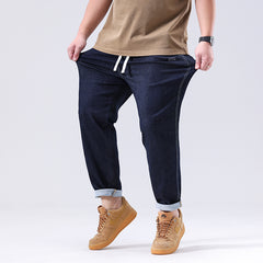 Plus Size Men's Casual Ankle Pants, Loose Straight Jeans,Spring Denim Pants