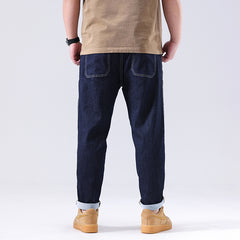 Plus Size Men's Casual Ankle Pants, Loose Straight Jeans,Spring Denim Pants