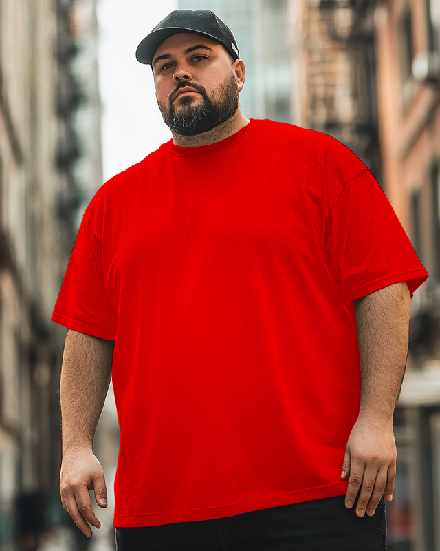 T-shirt et short basiques à col ras du cou rouge pour hommes, grande taille,