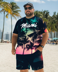 Herren Miami Palm Beach Sunset Übergröße T-Shirt-Set, Herren Freizeitanzug