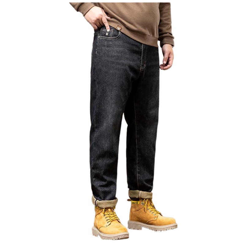 Lockere Stretch-Winterjeans für Herren in Übergröße, klassische minimalistische Jeans 