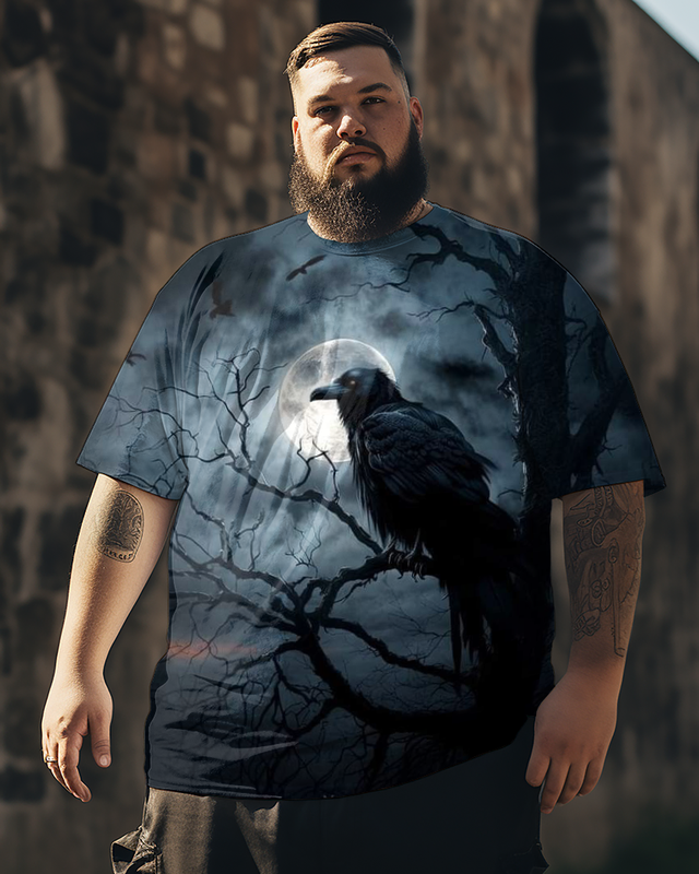 Herren T-Shirt mit Aufdruck „Crow Dark Gothic Halloween Art“ in Übergröße