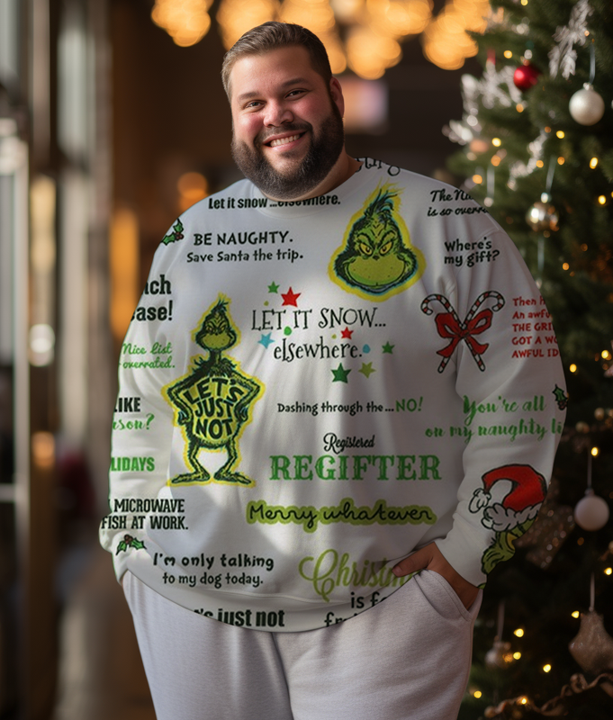 Men's Grinch Words Christmas Plus Size Sweatshirts&pants