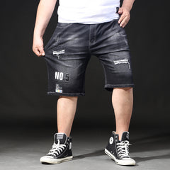 Plus Size Men's Torn Denim Shorts, Casual Summer Knee Jeans