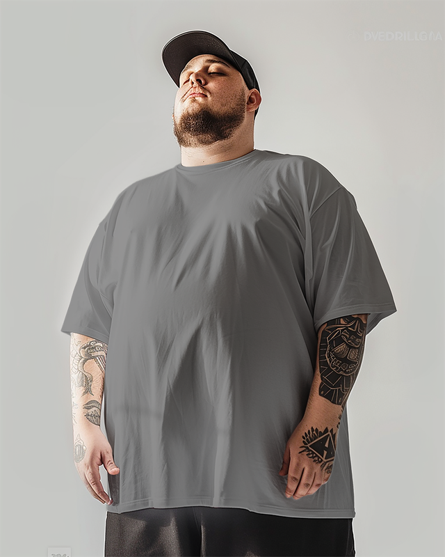 Men's Basic Grey Crew Neck Plus Size T-Shirt & Short,