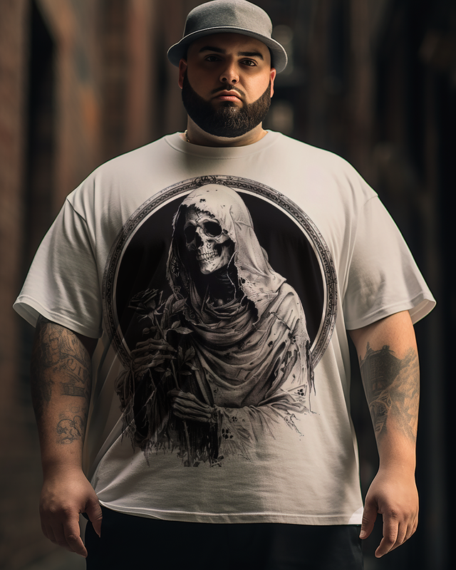 Men's Dark Skull and Rose Plus Size Short Sleeve T-Shirt