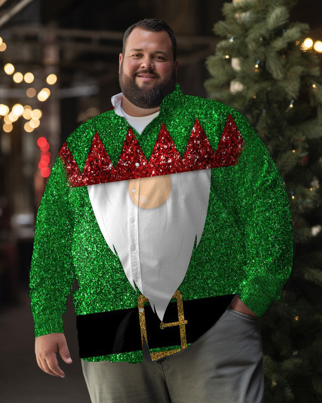 Chemise à manches longues grande taille pour homme avec motif lutin du Père Noël 