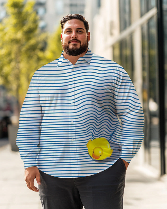 Men's Water Ripple stripes Plus Size Long Sleeve Shirt  ,  Button Down Shirt