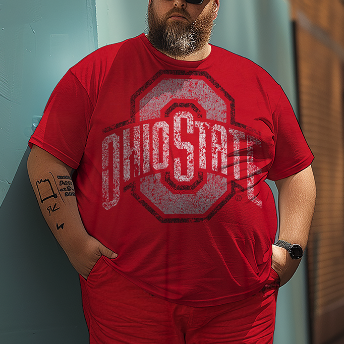 T-Shirt-Set mit großem Logo von Ohio State für Herren in Übergröße, Anzug im sportlichen Stil für Herren 