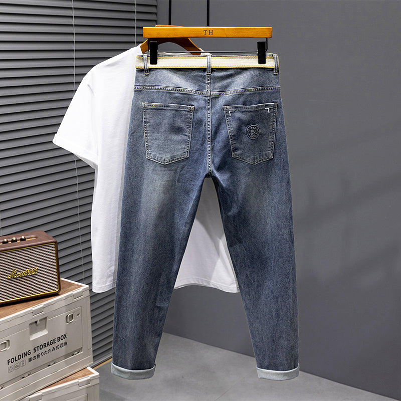 Übergröße Herren Schlichte, geprägte, lässige, dünne Jeans 