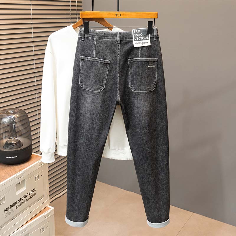 Lässige Stretch-Jeans für Herren in Übergröße, Jeans mit weitem Bein, Winter-Jeans 