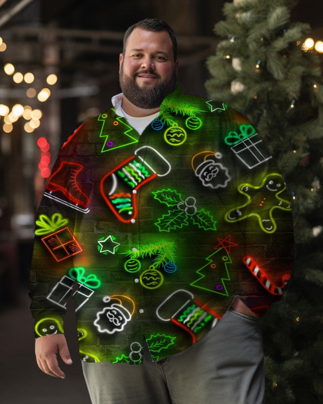 T-shirt à manches longues pour homme avec éclairage néon de Noël, grande taille 