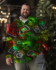 T-shirt à manches longues pour homme avec éclairage néon de Noël, grande taille 