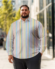 Men's colorful stripes Plus Size Long Sleeve Shirt  ,  Button Down Shirt