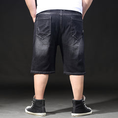 Plus Size Men's Torn Denim Shorts, Casual Summer Knee Jeans