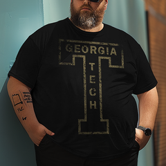 Men's Big Logo Georgia Tech Plus Size T-Shirt Set, Men's Sports Style Suit