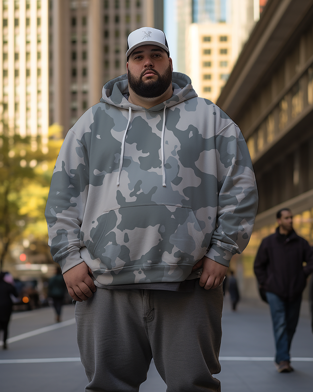 Men's Gray Camo Plus Size Hoodie&Pants