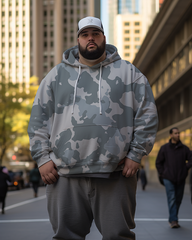 Sweat à capuche et pantalon camouflage gris grande taille pour homme