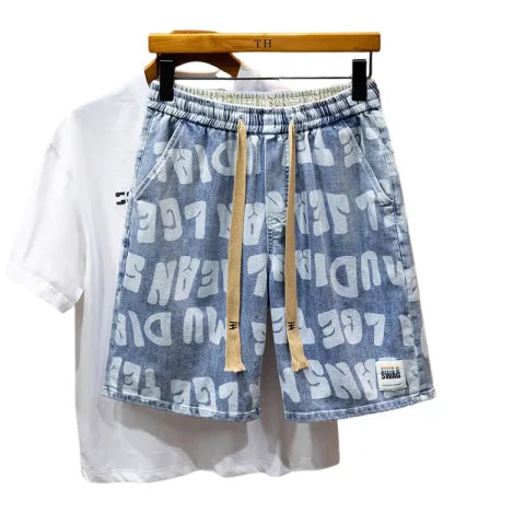 Plus Size Men's Elastic Waist Drawstring Denim Shorts