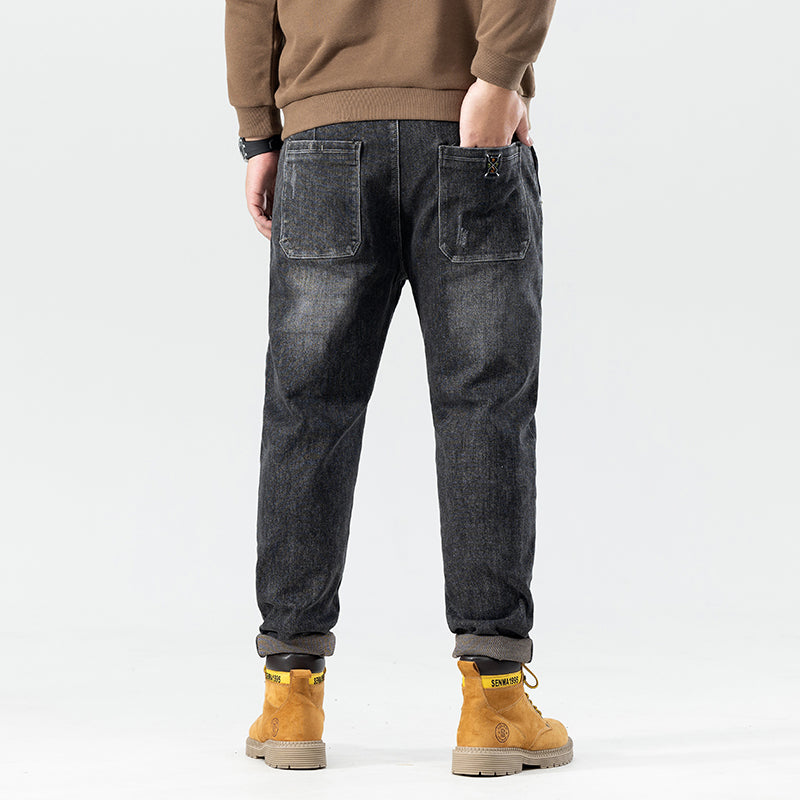 Übergröße Herren Jeans mit elastischem Bund, Stretch Winter Jeans 