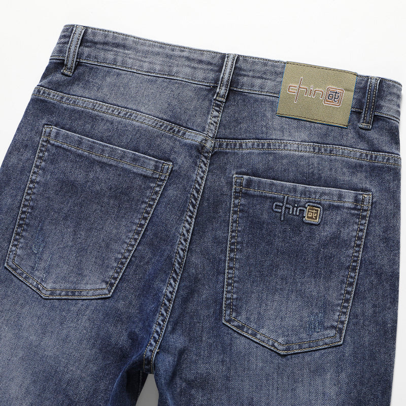 Übergröße Herren Geprägte Casual Blue Jeans, Frühling Denim Hose 