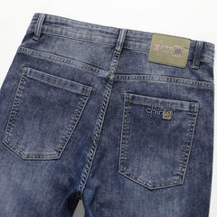 Plus Size Men's Embossed Casual Blue Jeans,Spring Denim Pants