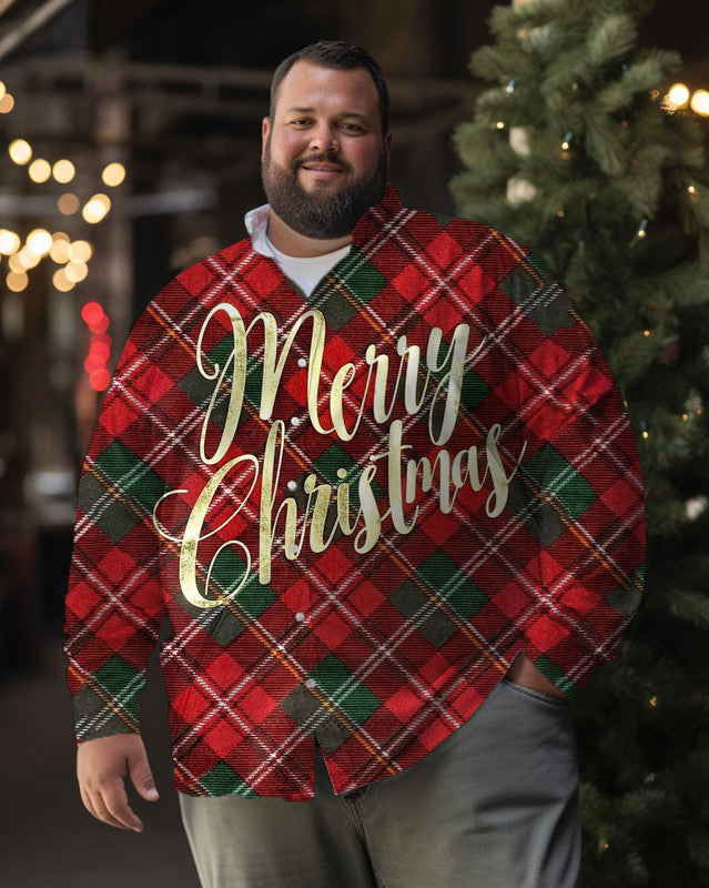 Chemise à manches longues à carreaux rouges/verts de Noël pour hommes, grande taille 