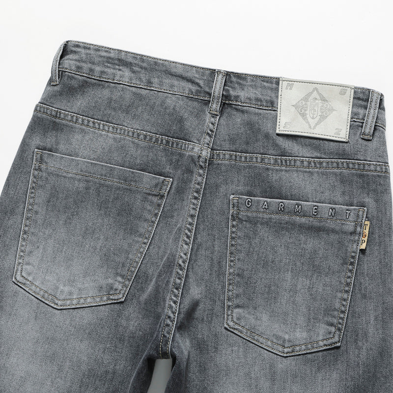 Übergröße Herren Jeans mit Prägung, Lässige Jeanshose mit Patches 