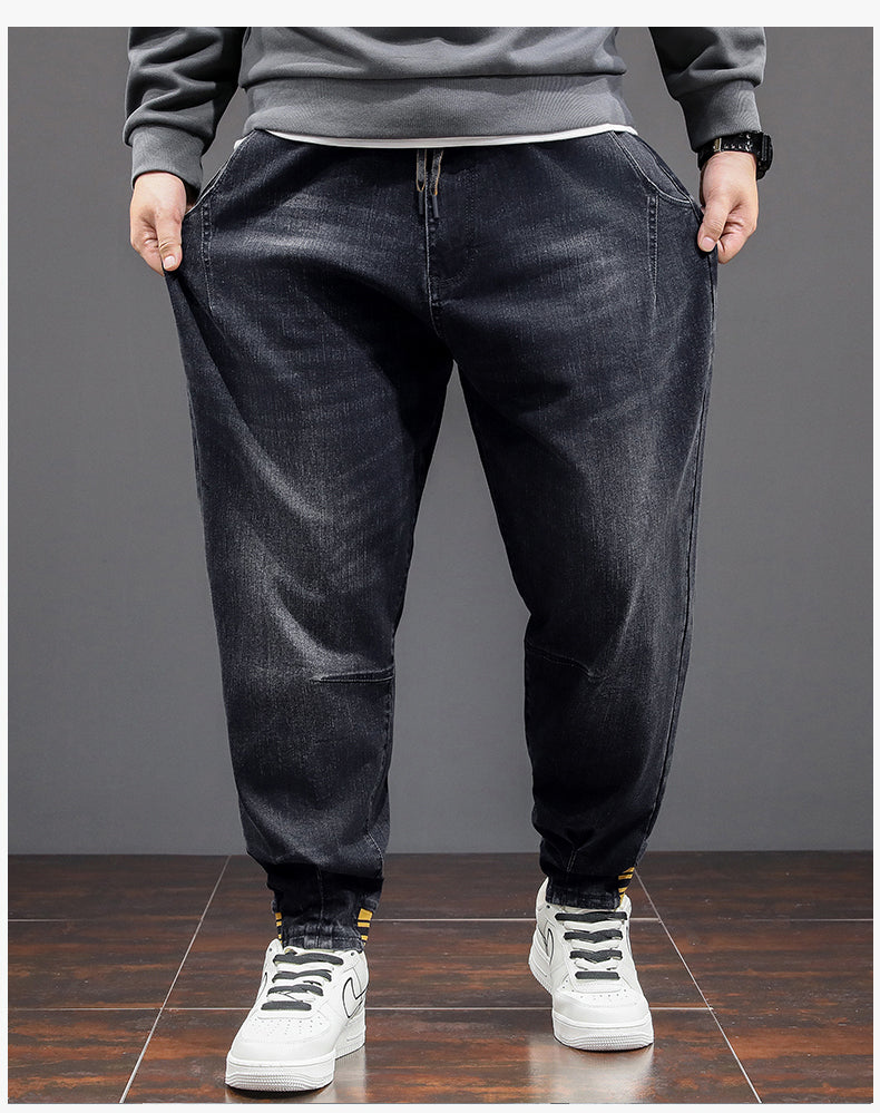 Jeans mit elastischem Bund für Herren in Übergröße, Stretch-Harlem-Jeans, Winter-Jeans 