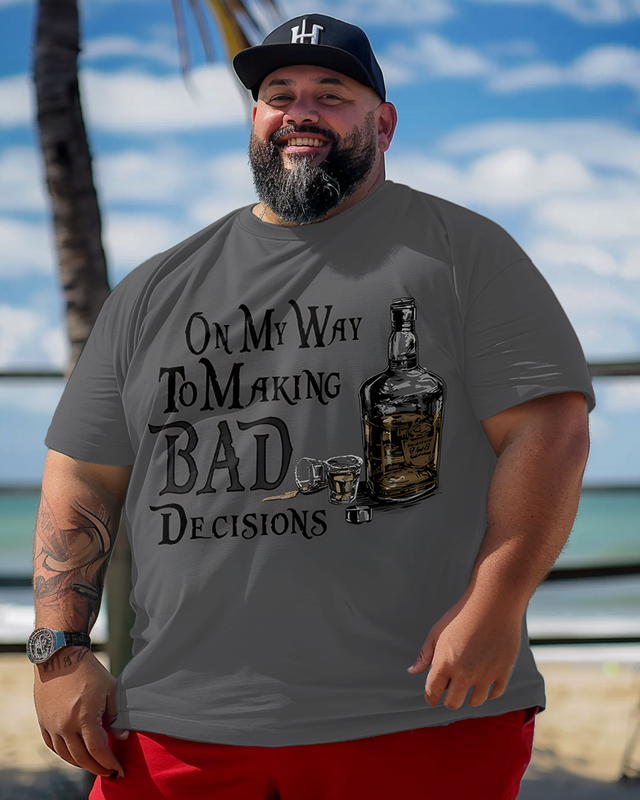 T-shirt à manches courtes imprimé grande taille pour homme Bad Decisions