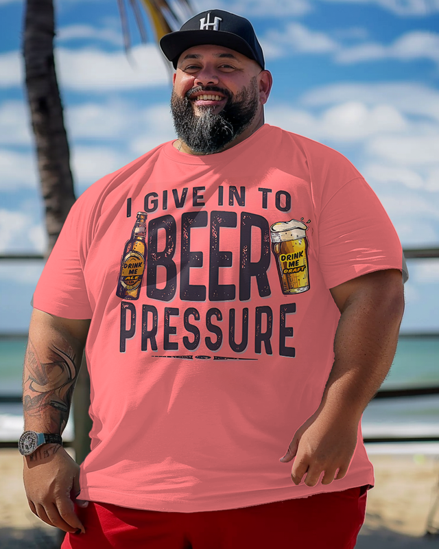 T-shirt à manches courtes imprimé grande taille pour homme avec pression de bière