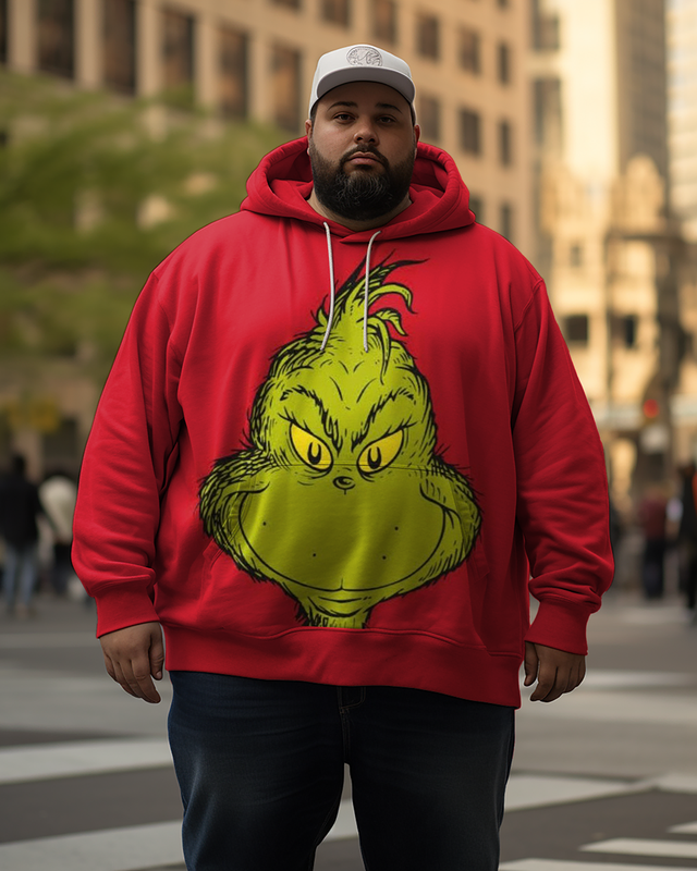 Men's Big Face Grinch Plus Size Hoodie