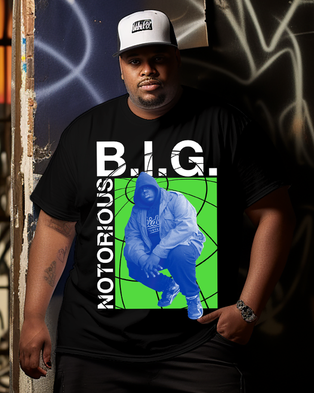 Herren-T-Shirt Biggie Graphic in Übergröße, kurzärmlig