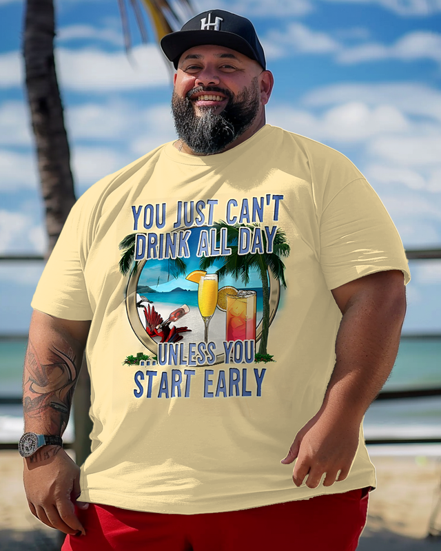 CAN'T DRINK ALL DAY Bedrucktes Kurzarm-T-Shirt für Herren in Übergröße