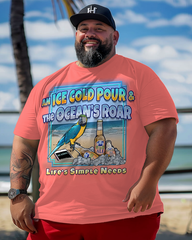 COLD POUR & OCEAN'S ROAR Men's Plus Size Printed Short Sleeve T-Shirt