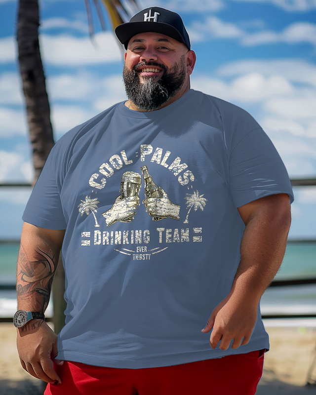 T-shirt à manches courtes imprimé grande taille pour homme COOL PALMS DRINKING