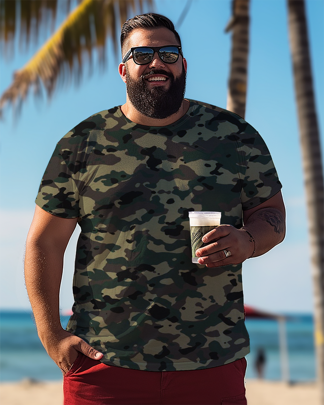 Kurzärmliges T-Shirt mit Camouflage-Print für Herren in Übergröße