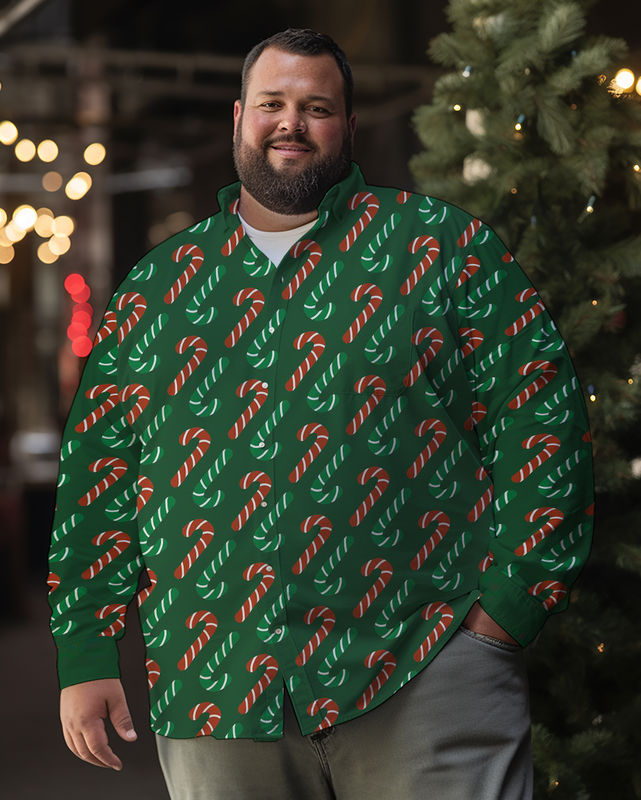 Langärmliges Hemd mit Zuckerstangen-Print für Herren in Übergröße