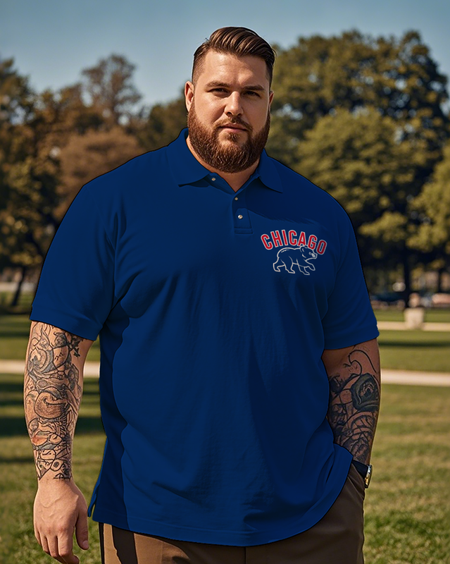 Chicago Cubs Casual Short Sleeve Men's Plus Size Polo Shirt