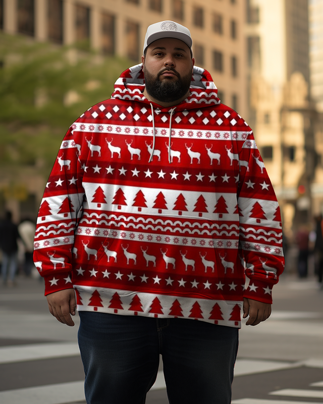 Sweat à capuche de Noël pour homme avec motif de renne et flocons de neige, grande taille