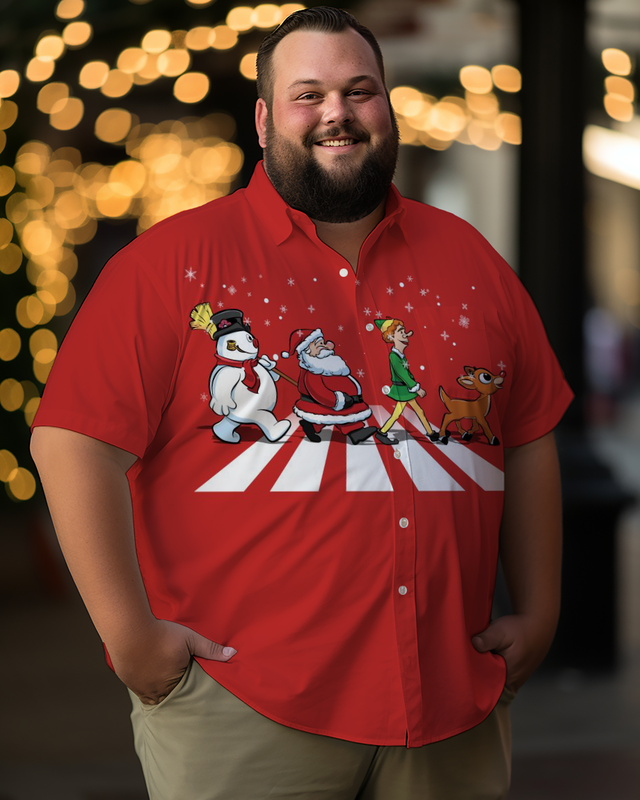 Men's Christmas Road Plus Size Short Sleeve Shirt