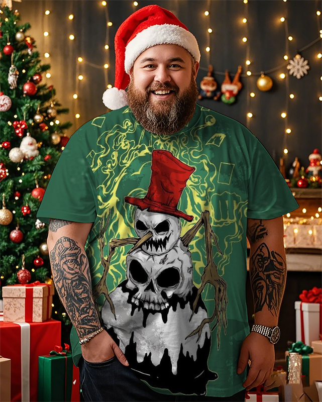 Men's Evil Christmas Snowman Plus Size Short Sleeve T-Shirt