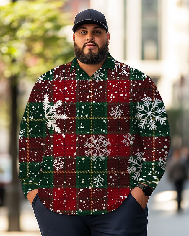 Men's Christmas Snowflake Plus Size Long Sleeve Shirt