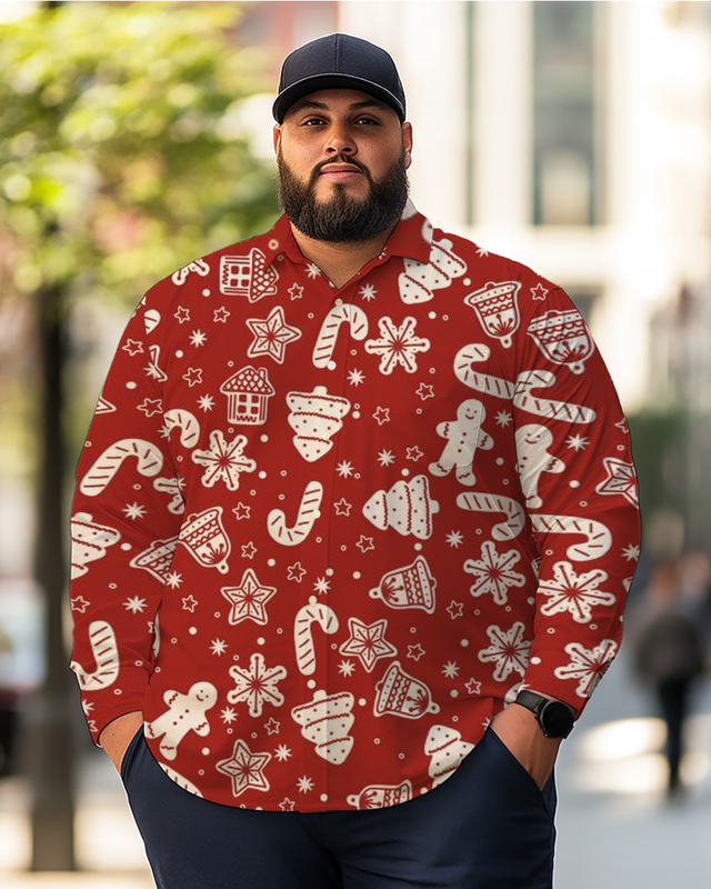 Men's Christmas Candy Plus Size Long Sleeve Shirt