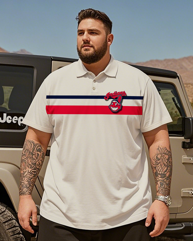 Cleveland Indians Casual Short Sleeve Men's Plus Size Polo Shirt